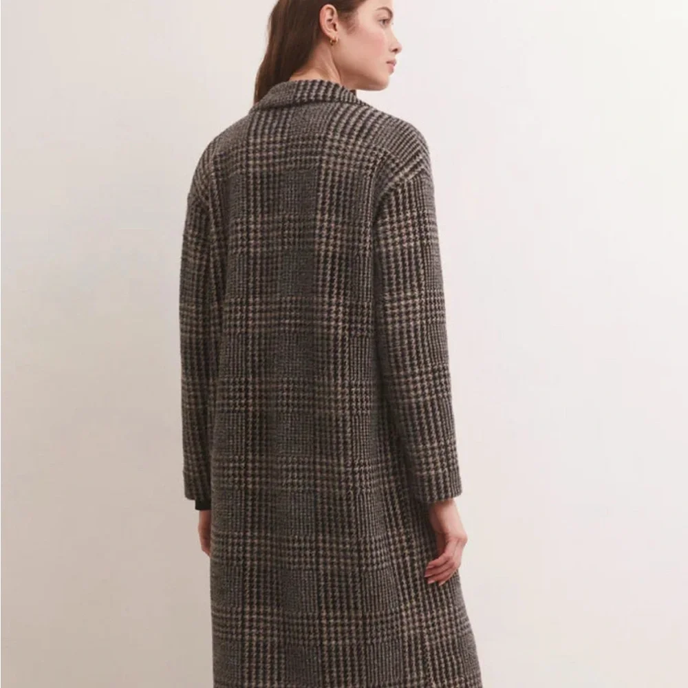 Z Supply Black and Gray Plaid Coat L - Picture 6 of 7